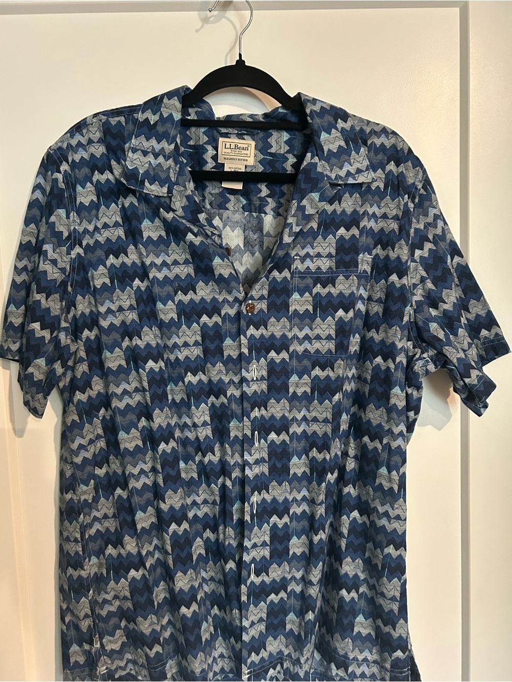 L.L. Bean Blue Chevron Short-Sleeve Button-Down Shirt
